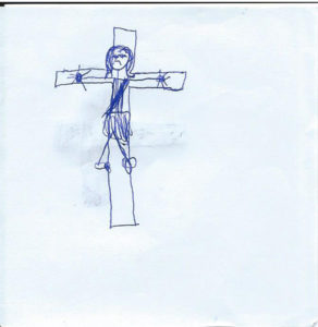 Jesus am Kreuz gemalt von einem Flüchtlingskind