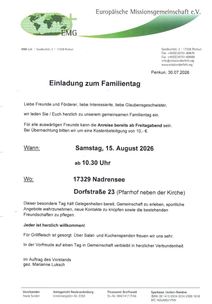 Einladung zum Familientag